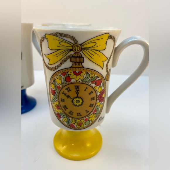Vintage Elana Arnart 5th Ave Footed Coffee Cup set, COFFEE TIME CLOCK Steampunk - Picture 7 of 13